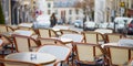 Empty Parisian outdoor cafe on Montmartre Royalty Free Stock Photo