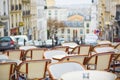 Empty Parisian outdoor cafe on Montmartre Royalty Free Stock Photo