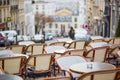 Empty Parisian outdoor cafe on Montmartre Royalty Free Stock Photo