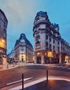 The empty parisian street in the moment of pandemic, corona virus, parisian bulidings, Paris, France Royalty Free Stock Photo