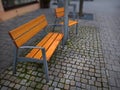 Empty park banches and seats in November. Royalty Free Stock Photo
