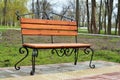 Empty park bench in spring morning Royalty Free Stock Photo