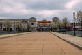 Empty parking lot in front of a Cinemark Movie Theater and an Applebee`s Restaurant during the COVID-19 shutdown.. Royalty Free Stock Photo