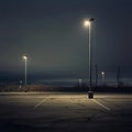 Empty parking lot at night with street lamps. Toned image.