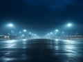 an empty parking lot at night with street lights Royalty Free Stock Photo