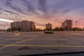 Empty parking lot at sunset