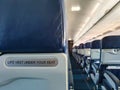 Empty passenger airliner, interior of the passenger airplane, travel, transportation,flying design concept Royalty Free Stock Photo