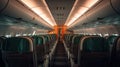 Empty passenger airplane seats in the cabin. Interior of passenger plane. Generative Ai Royalty Free Stock Photo