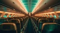 Empty passenger airplane seats in the cabin. Interior of passenger plane. Generative Ai Royalty Free Stock Photo