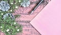 Empty  pastel pink blank sheet  ,christmas decoration. Typically used for gift cards, christmas cards , copy space. New Year Royalty Free Stock Photo