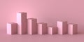 Empty pastel pink podium on blank wall background. 3D rendering.