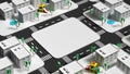 An empty patch of land in a makeshift city in a minimalist style with place for text or object presentation