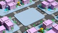 An empty patch of land in a makeshift city in a minimalist style with place for text or object presentation