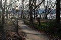 Empty Path at Riverside Park along the Hudson River in Morningside Heights of New York City Royalty Free Stock Photo