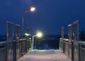 empty pathway on the overpass bridge under the sky train railway track at winter morning Royalty Free Stock Photo