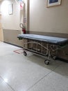 Empty patient beds parked in hospital corridors Royalty Free Stock Photo