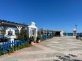 Empty paved pedestrian path in Sarti resort, Greece