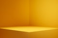 Empty pedestal display on yellow background with blank stand for product show or presentation Royalty Free Stock Photo