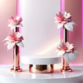 Empty pedestal Mixed between high gloss white and pink gold materials.