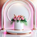 Empty pedestal Mixed between high gloss white and pink gold materials.