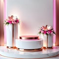 Empty pedestal Mixed between high gloss white and pink gold materials.