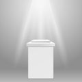 Empty pedestal - square exhibit podium in spotlight ray