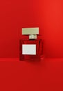 an empty perfume bottle with red background in 3d art render