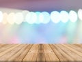 Empty perspective room with sparkling bokeh wall and wooden plank floor. Royalty Free Stock Photo