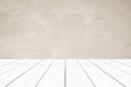 Empty perspective white wood over brown cement wall background, Royalty Free Stock Photo