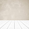 Empty perspective white wood over brown cement wall background, Royalty Free Stock Photo