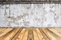 Empty perspective wood plank table top with old cement wall blackground Royalty Free Stock Photo