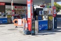 Empty petrol pumps and a No Fuel sign at an ESSO garage in Warminster, Wiltshire, UK