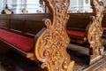 Empty pews inside church close-up Royalty Free Stock Photo