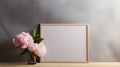 Minimalist Wooden Frame With Flower On Grey Wall Royalty Free Stock Photo