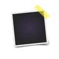 Empty photo frame on a transparent background. Yellow scotch tape. Vector illustration