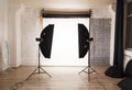 Empty photo studio interior with white background Royalty Free Stock Photo