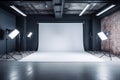 Empty photo studio with white cyclorama