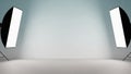 Empty photography studio with softbox lights room backdrop Royalty Free Stock Photo