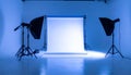 Empty Photography Studio with White Seamless Backdrop and Lighting Equipment empty studio Royalty Free Stock Photo