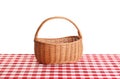 Empty picnic basket on checkered tablecloth Royalty Free Stock Photo