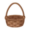 Empty picnic basket for food. . Vector cartoon hand drawn wicker basket. Isolated on white background. Royalty Free Stock Photo