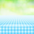 Empty picnic gingham tablecloth, green background