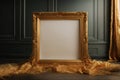 The empty picture frame is adorned with intricate golden silk threads, adding a touch of elegance and sophistication to the Royalty Free Stock Photo