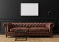 Empty picture frame on black wall in modern living room. Mock up interior in classic style. Free space, copy space for Royalty Free Stock Photo