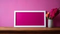 Empty Picture Frame On Pink Wall Dark Magenta And White Style