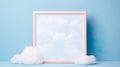 empty picture frame set against a solid background with the backdrop of serene white clouds.