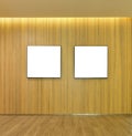 Empty pictures frame in wood slats wall inside of home, mock up Royalty Free Stock Photo