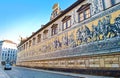 Empty picturesque street with Furstenzug in Dresden