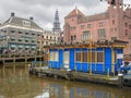 Empty pier pleasure boats in Amsterdam . Netherlands