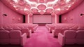 Empty pink cinema hall. View of empty cinema screen with rpink chairs. Royalty Free Stock Photo